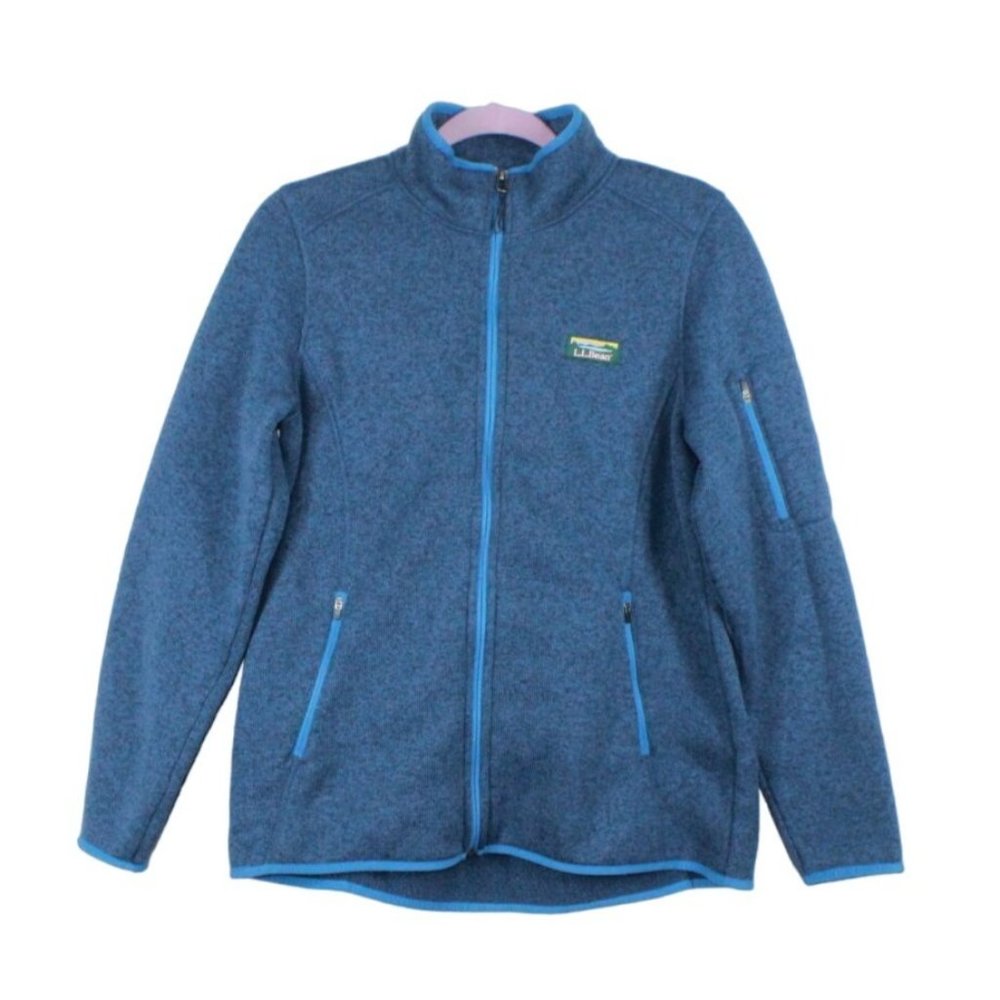LL Bean Arctic Blue Soft Stretch Sweater Knit Fleece Full-Zip Jacket L